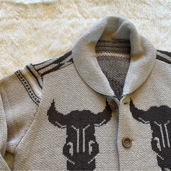 Western Bucking Bronc Rodeo Horse Cowichan Knit Traditional Button Front Sweater - Picture 6 of 10